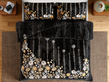 Essentials 100% Cotton Double Bedsheet, 132 TC, Floral, Dark Grey