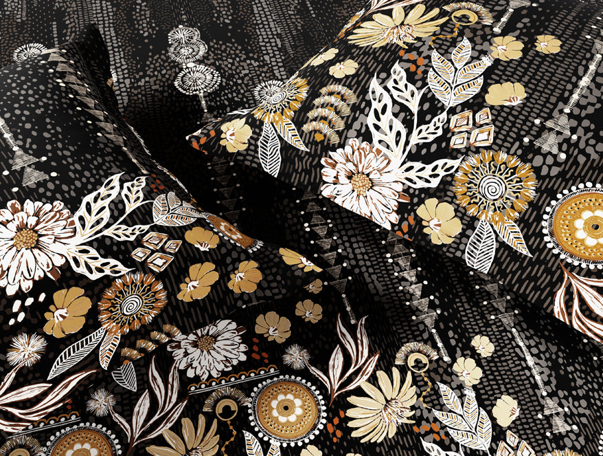 Essentials 100% Cotton Double Bedsheet, 132 TC, Floral, Dark Grey