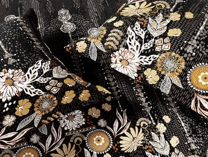 Essentials 100% Cotton Double Bedsheet, 132 TC, Floral, Dark Grey