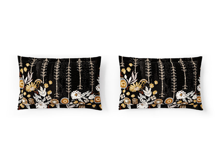 Essentials 100% Cotton Double Bedsheet, 132 TC, Floral, Dark Grey