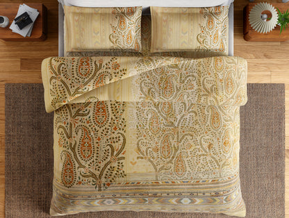 Essentials 100% Cotton Double Bedsheet, 132 TC, Ornate, Light Yellow