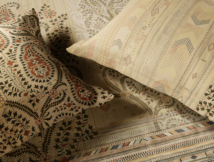 Essentials 100% Cotton Double Bedsheet, 132 TC, Ornate, Light Yellow