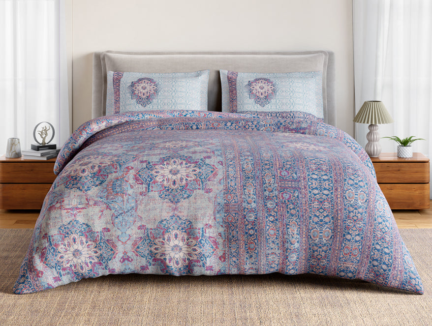 Essentials 100% Cotton Double Bedsheet, 132 TC, Ornate, Grey