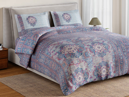 Essentials 100% Cotton Double Bedsheet, 132 TC, Ornate, Grey