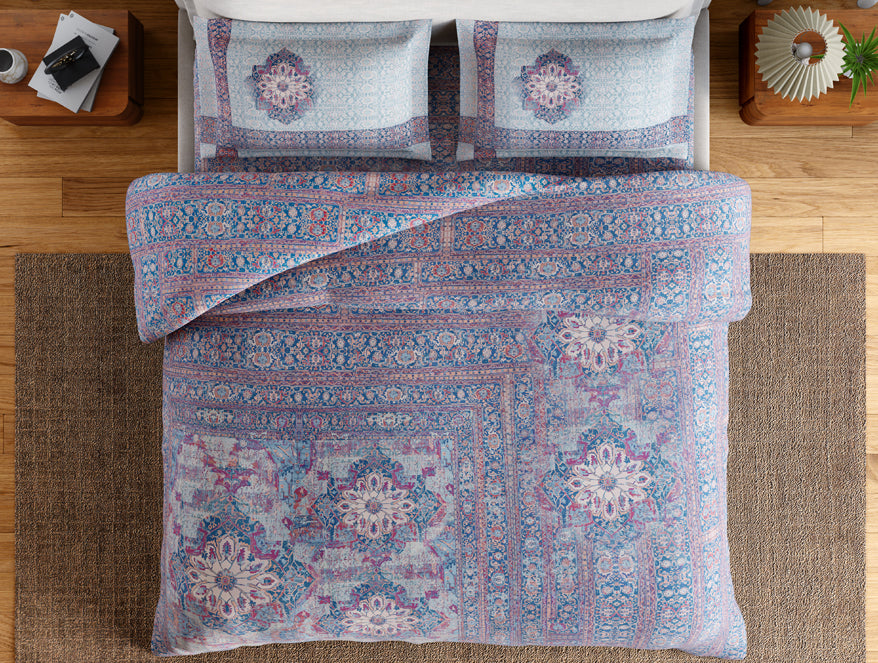 Essentials 100% Cotton Double Bedsheet, 132 TC, Ornate, Grey