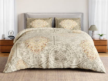 Essentials 100% Cotton Double Bedsheet, 132 TC, Ornate, Cream