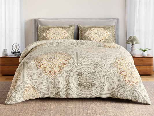 Essentials 100% Cotton Double Bedsheet, 132 TC, Ornate, Cream