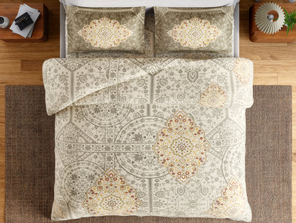 Essentials 100% Cotton Double Bedsheet, 132 TC, Ornate, Cream