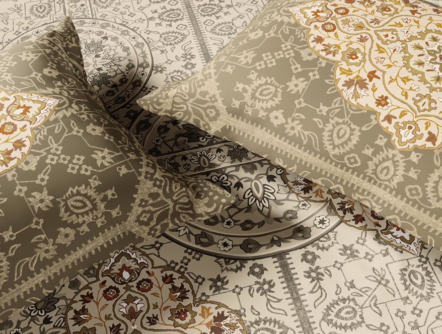 Essentials 100% Cotton Double Bedsheet, 132 TC, Ornate, Cream