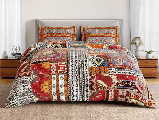 Essentials 100% Cotton Double Bedsheet, 132 TC, Ornate, Dark Orange