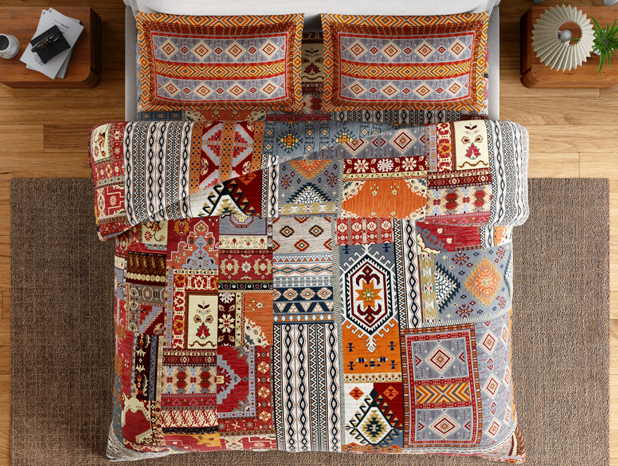 Essentials 100% Cotton Double Bedsheet, 132 TC, Ornate, Dark Orange