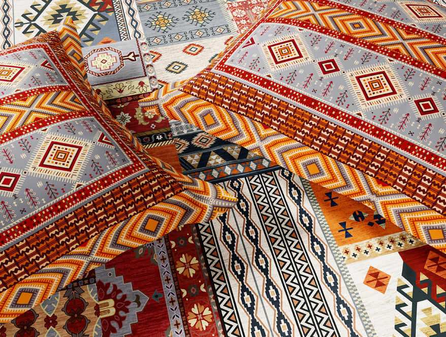 Essentials 100% Cotton Double Bedsheet, 132 TC, Ornate, Dark Orange