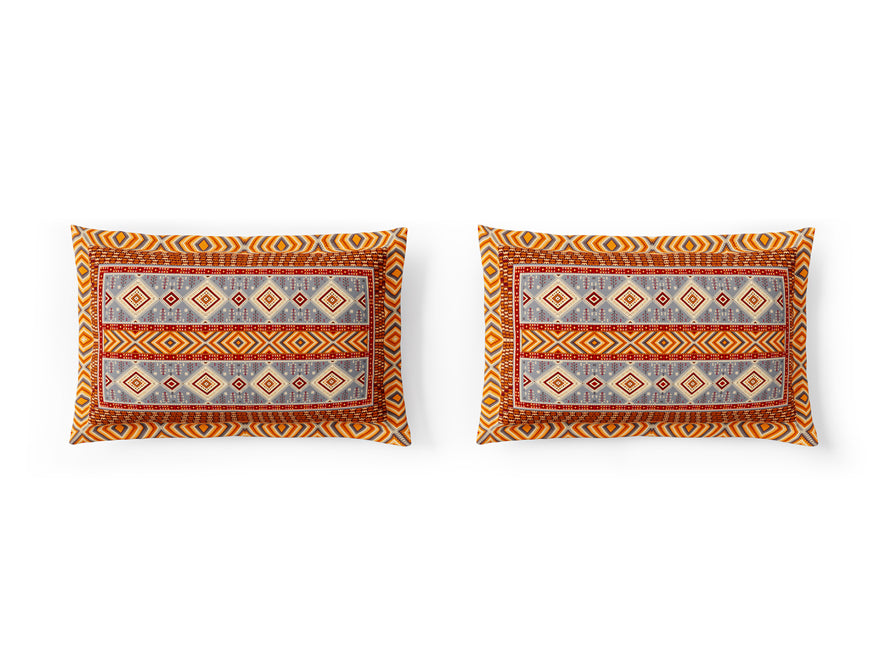 Essentials 100% Cotton Double Bedsheet, 132 TC, Ornate, Dark Orange