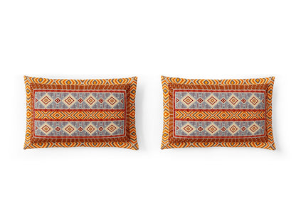 Essentials 100% Cotton Double Bedsheet, 132 TC, Ornate, Dark Orange