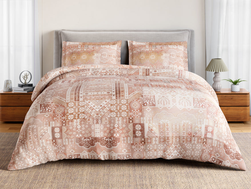 Essentials 100% Cotton Double Bedsheet, 132 TC, Ornate, Blush