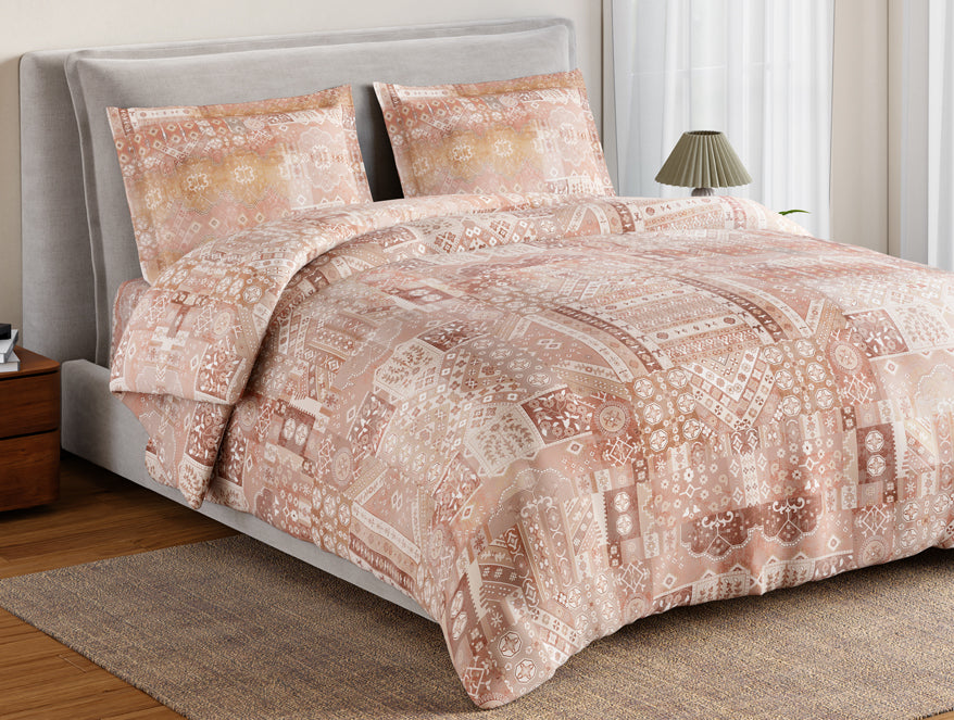 Essentials 100% Cotton Double Bedsheet, 132 TC, Ornate, Blush