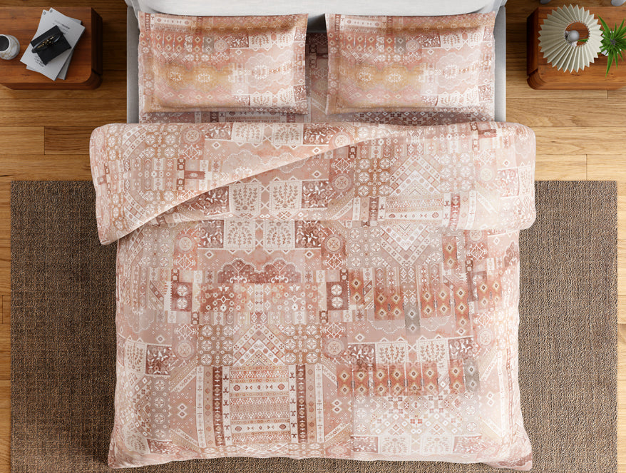 Essentials 100% Cotton Double Bedsheet, 132 TC, Ornate, Blush