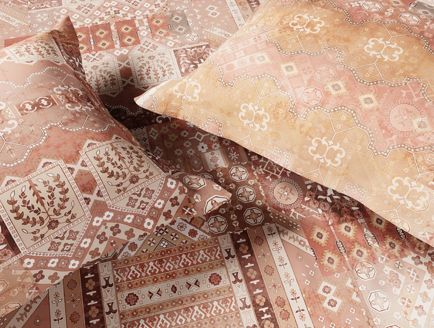 Essentials 100% Cotton Double Bedsheet, 132 TC, Ornate, Blush