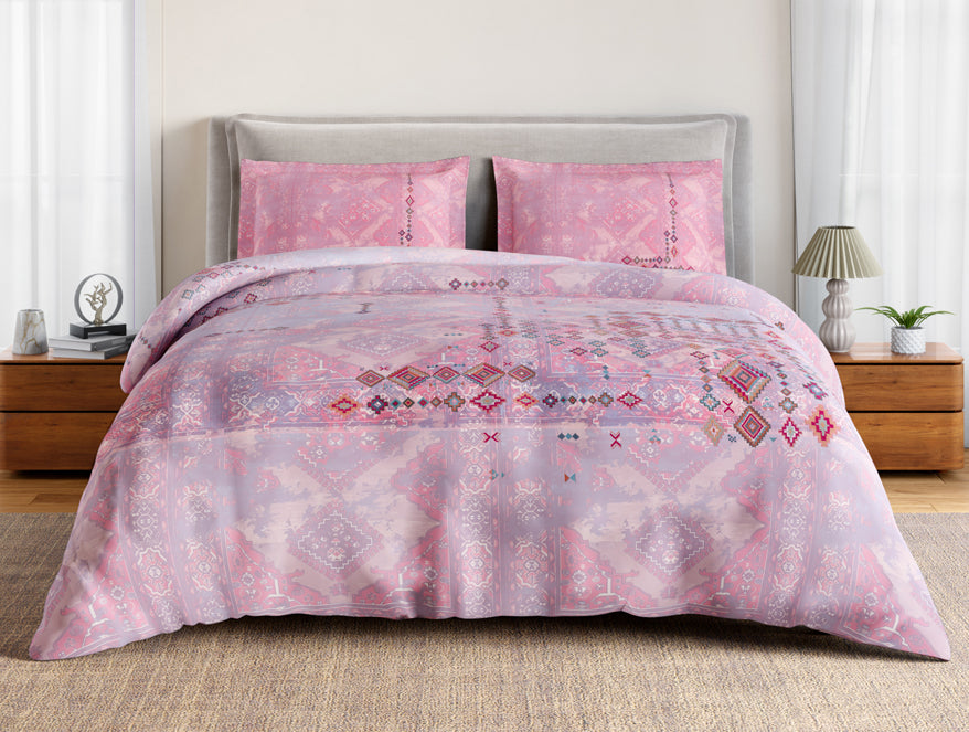 Essentials 100% Cotton Double Bedsheet, 132 TC, Ornate, Pink