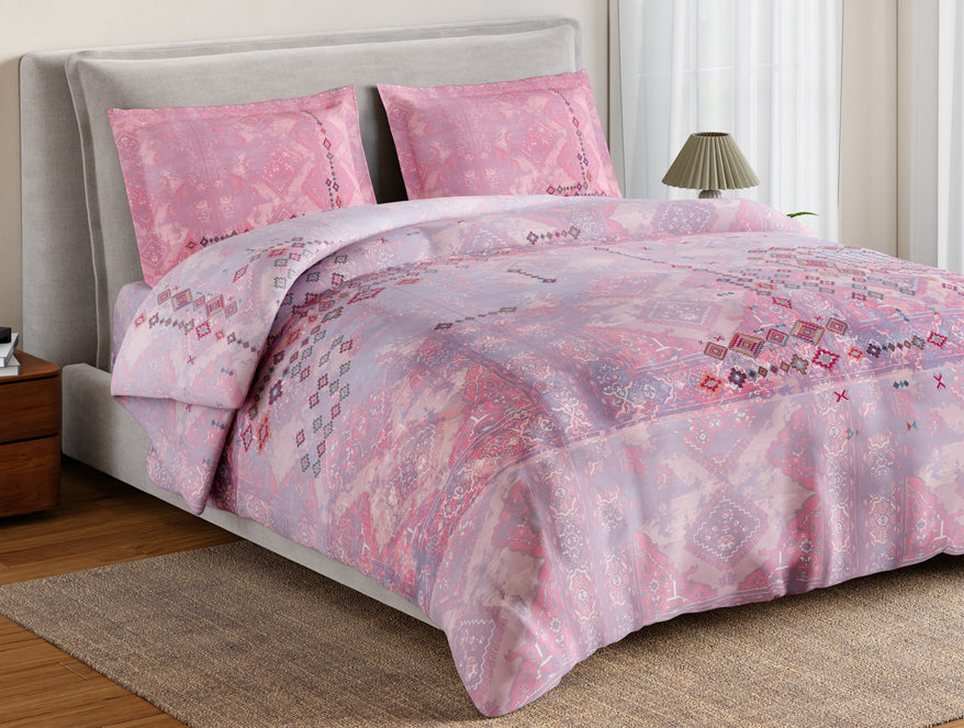 Essentials 100% Cotton Double Bedsheet, 132 TC, Ornate, Pink