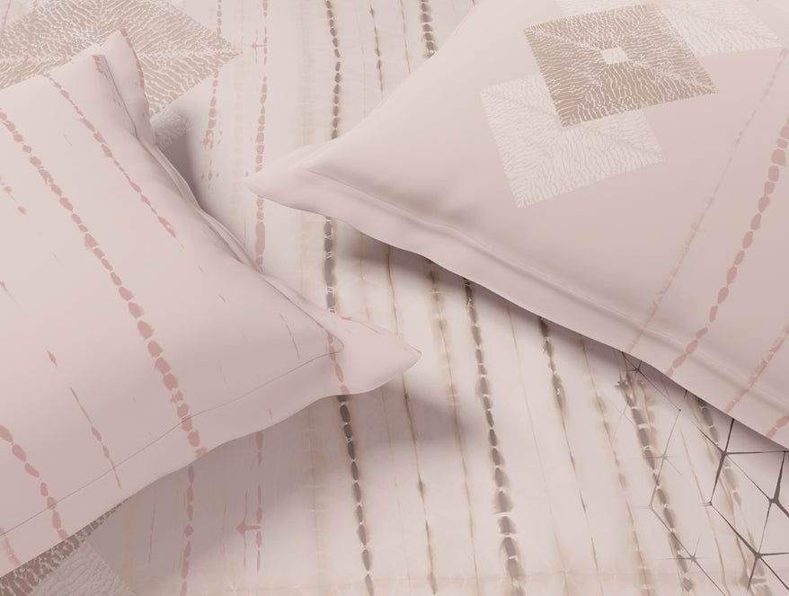 Essentials 100% Cotton Double Bedsheet, 132 TC, Geometric, Blush