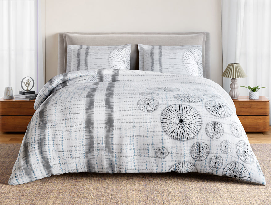 Essentials 100% Cotton Double Bedsheet, 132 TC, Geometric, Grey