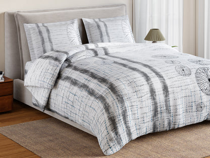 Essentials 100% Cotton Double Bedsheet, 132 TC, Geometric, Grey