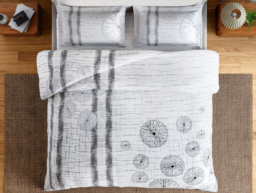 Essentials 100% Cotton Double Bedsheet, 132 TC, Geometric, Grey