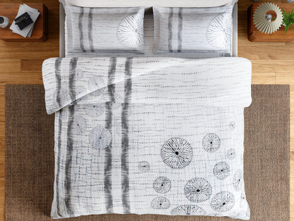 Essentials 100% Cotton Double Bedsheet, 132 TC, Geometric, Grey