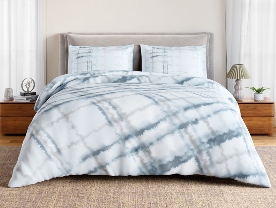 Essentials 100% Cotton Double Bedsheet, 132 TC, Geometric, Light Blue