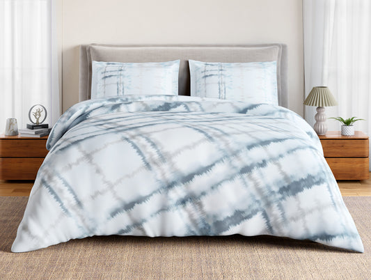 Essentials 100% Cotton Double Bedsheet, 132 TC, Geometric, Light Blue