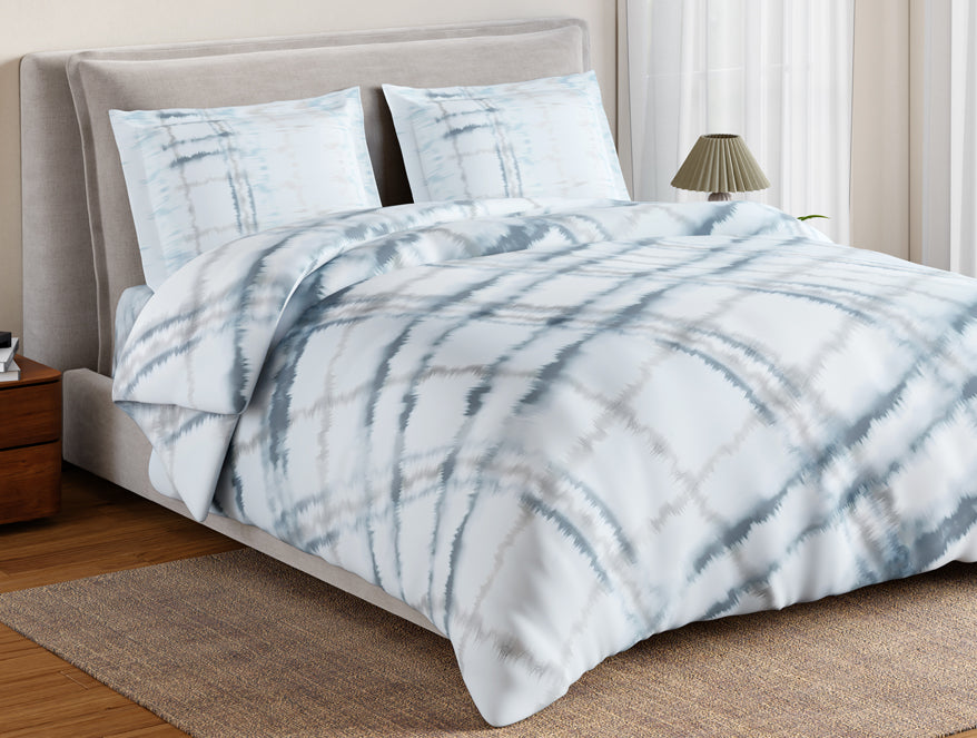 Essentials 100% Cotton Double Bedsheet, 132 TC, Geometric, Light Blue