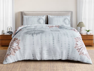 Essentials 100% Cotton Double Bedsheet, 132 TC, Geometric, Light Grey