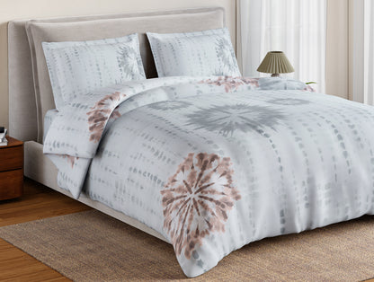 Essentials 100% Cotton Double Bedsheet, 132 TC, Geometric, Light Grey