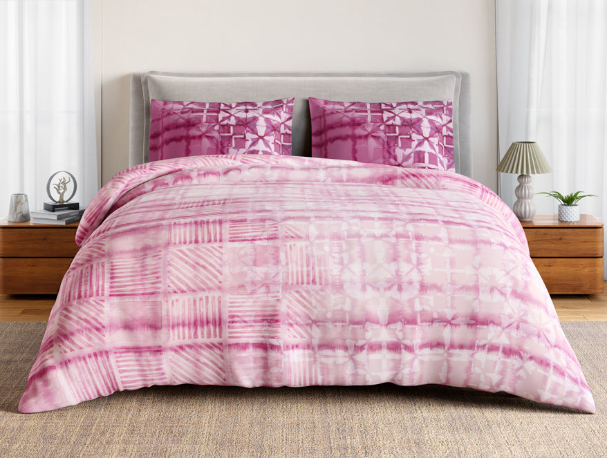 Essentials 100% Cotton Double Bedsheet, 132 TC, Geometric, Pink