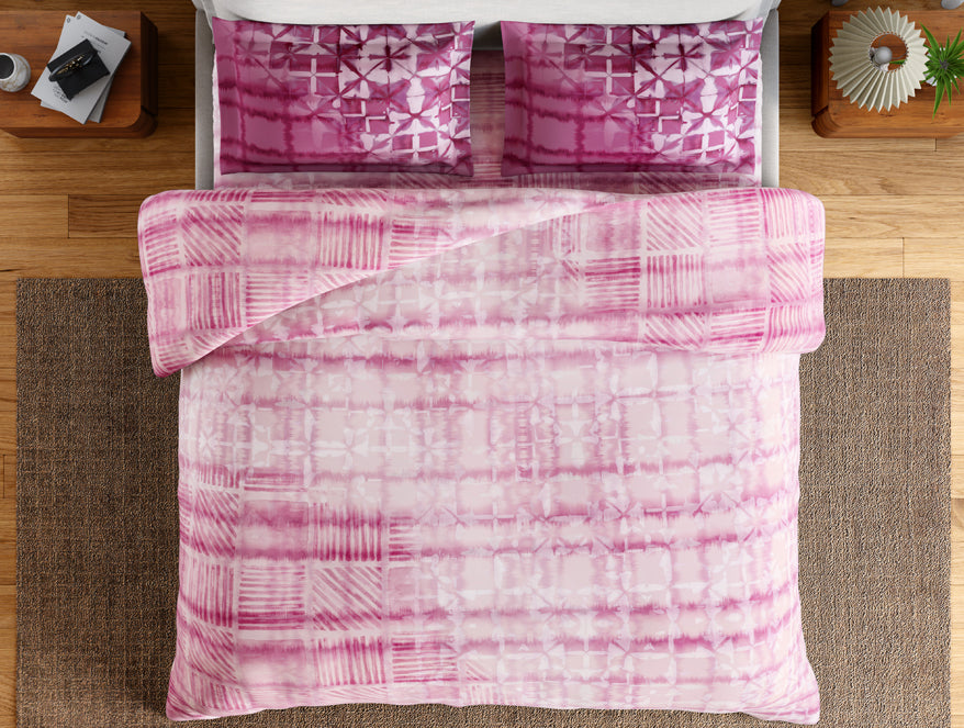 Essentials 100% Cotton Double Bedsheet, 132 TC, Geometric, Pink