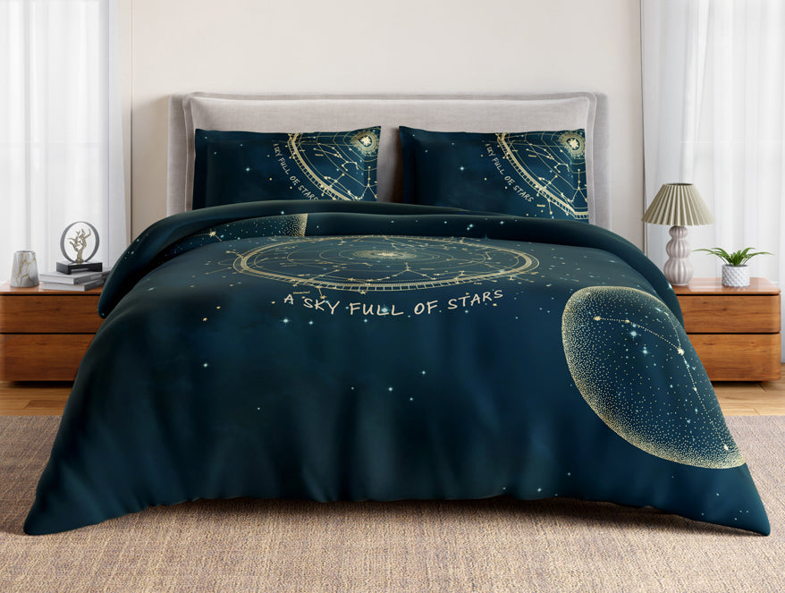 Essentials 100% Cotton Double Bedsheet, 132 TC, Abstract, Dark Blue