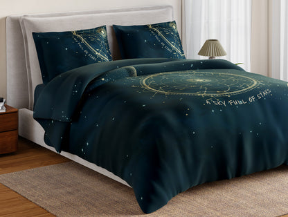 Essentials 100% Cotton Double Bedsheet, 132 TC, Abstract, Dark Blue