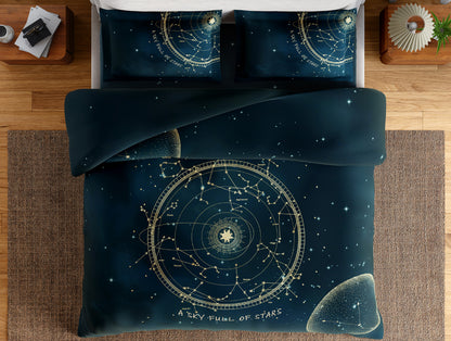 Essentials 100% Cotton Double Bedsheet, 132 TC, Abstract, Dark Blue