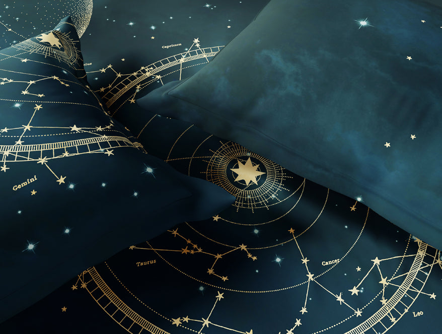 Essentials 100% Cotton Double Bedsheet, 132 TC, Abstract, Dark Blue