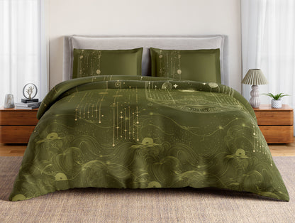 Essentials 100% Cotton Double Bedsheet, 132 TC, Abstract, Green