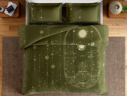 Essentials 100% Cotton Double Bedsheet, 132 TC, Abstract, Green