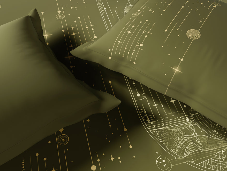 Essentials 100% Cotton Double Bedsheet, 132 TC, Abstract, Green