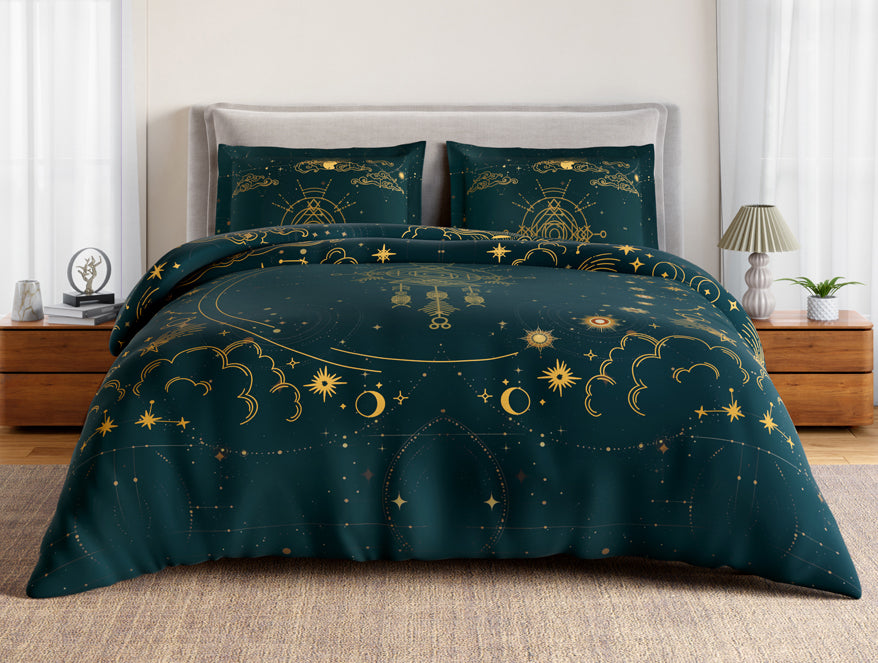 Essentials 100% Cotton Double Bedsheet, 132 TC, Abstract, Dark Teal