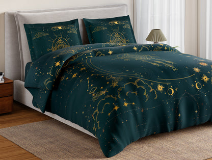 Essentials 100% Cotton Double Bedsheet, 132 TC, Abstract, Dark Teal