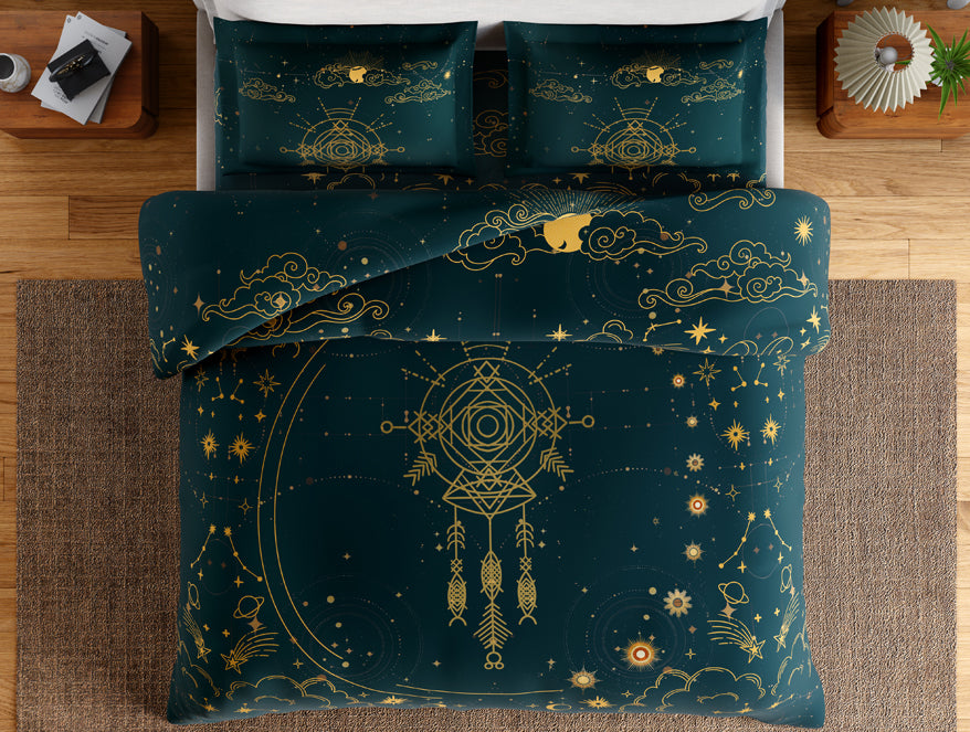 Essentials 100% Cotton Double Bedsheet, 132 TC, Abstract, Dark Teal