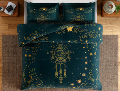 Essentials 100% Cotton Double Bedsheet, 132 TC, Abstract, Dark Teal