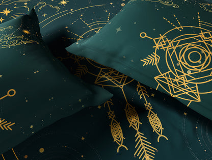 Essentials 100% Cotton Double Bedsheet, 132 TC, Abstract, Dark Teal