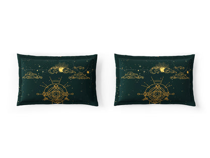 Essentials 100% Cotton Double Bedsheet, 132 TC, Abstract, Dark Teal