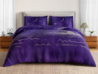 Essentials 100% Cotton Double Bedsheet, 132 TC, Abstract, Dark Violet